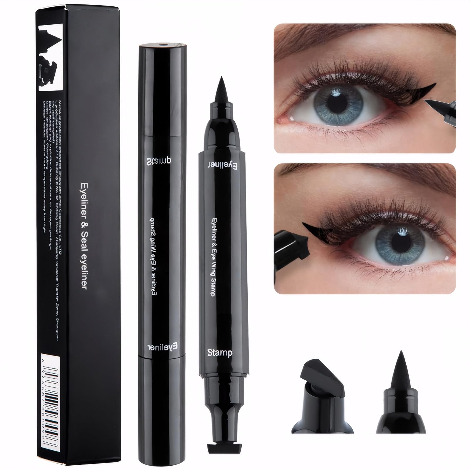 LINXINS 2 PCS 2 in 1 Winged Eyeliner Stamp Waterproof Liquid Eyeliner Pencil Black Eyeliners Pen Beauty Cat Eye Stamp Wing Eyeliners Tool for Easy to Use Long Lasting Smudge-Proof No Dipping