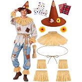 SZCECHRE Halloween Women&rsquo;s Scarecrow Costume Set, Cute Outfit with Hat | Halloween Party Outfit with Face Stickers, Sunflower Details and DIY Straw Roll for Fall Festival