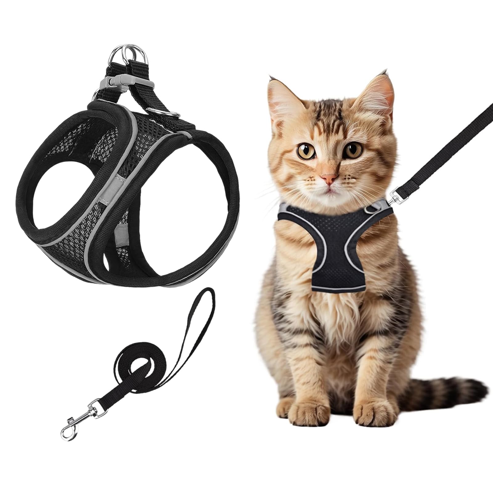 1PCS Cat Harness and Lead Set, Escape Proof Kitten Harness with Leash,Faux Suede Escape Proof Kitten Vest Harnes,for Small Cat Walking Travel XS, Black