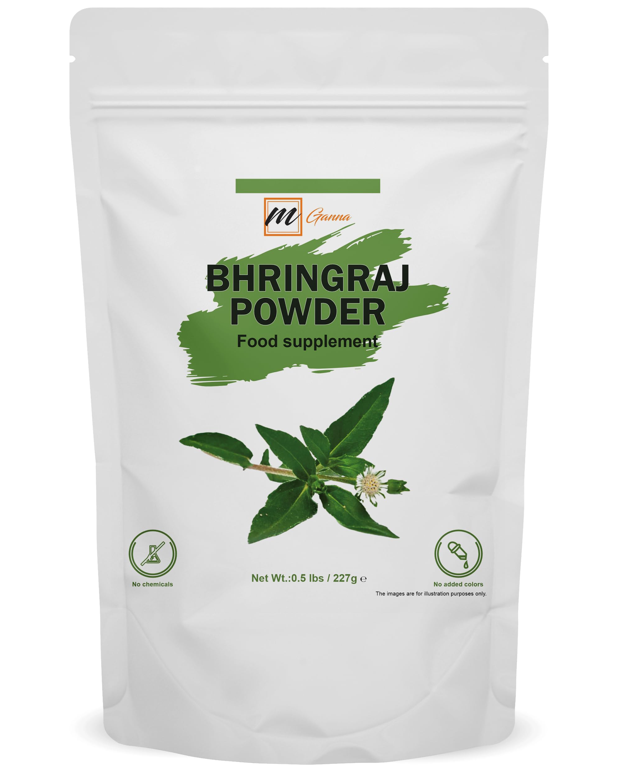mGanna 100% Natural Bhringraj Powder 0.50 lbs/ 227 g Pure Eclipta Alba | Healthy Hair | NO Preservatives | NO Chemicals |