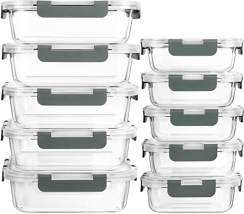 Storage & Organization - [10-Pack] Glass Meal Prep Containers with Lids, MCIRCO Food Storage Containers with Snap Locking Lids, Airtight Lunch Containers, Microwave, Oven, Freezer and Dishwasher