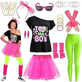 QIZHENXX 80s Outfit for Women，80s Costumes Dress for Women Decades Day Outfits Womens for Neon Themed Party