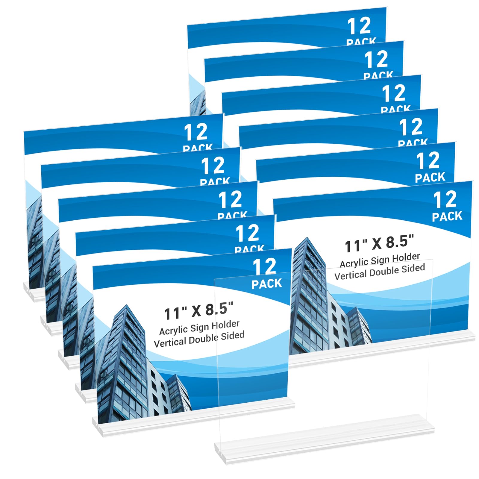 Photo 1 of 12 Pack Acrylic Sign Holder 11 x 8.5 Horizontal, Double-Sided Clear Sign Holder Plastic Stands for Display, T Shape Acrylic Table Sign Stands for Office Store Restaurants Wedding Party Decoration