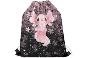 Upetstory Cute Axolotl Drawstring Backpack Cherry Blossom Drawstring Gym Bag for Women Teen String Sackpack PE Kit Bag Swim Sport Beach Cinch Pack Storage Pouch