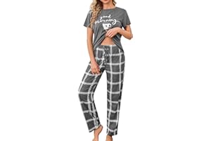 difficort Womens Pajama Sets Short Sleeve Pjs Tops with Long Pants Sleepwear Lounge Set with Pocket
