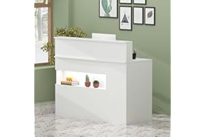 FAMAPY Reception Desk Front Counter Desk with Lights, Reception Counter for Sale, Lockable Drawers & Cabinet, for Clinic Salon White (47.2”W x 19.7”D x 39.2”H)