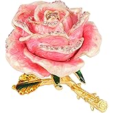 QIFU Decorative Hand Painted Rose Hinged Jewelry Trinket Box Unique Gift Home Decor