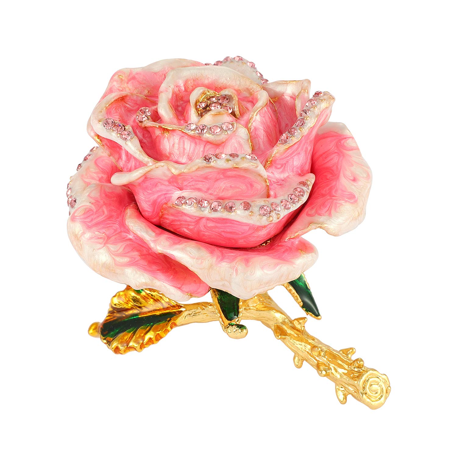 QIFU Hand Painted Pink Rose Style Enameled Trinket Box, Unique Gift for Family(QF1721)