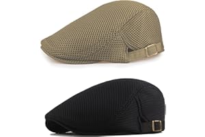 GLONCHX 2PCS Men's Breathable Summer Newsboy Cap Gatsby Flat Cap Lvy Irish Hats Driving Cabbie Hunting Cap