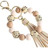 Mabor Wristlet Beaded Keychain Bracelet Silicone Key Ring for Women, Key Chain with PU Tassel Beaded Bangle Chains Car Keyring Wristlet Bag Pendant for Mother's Day Gift