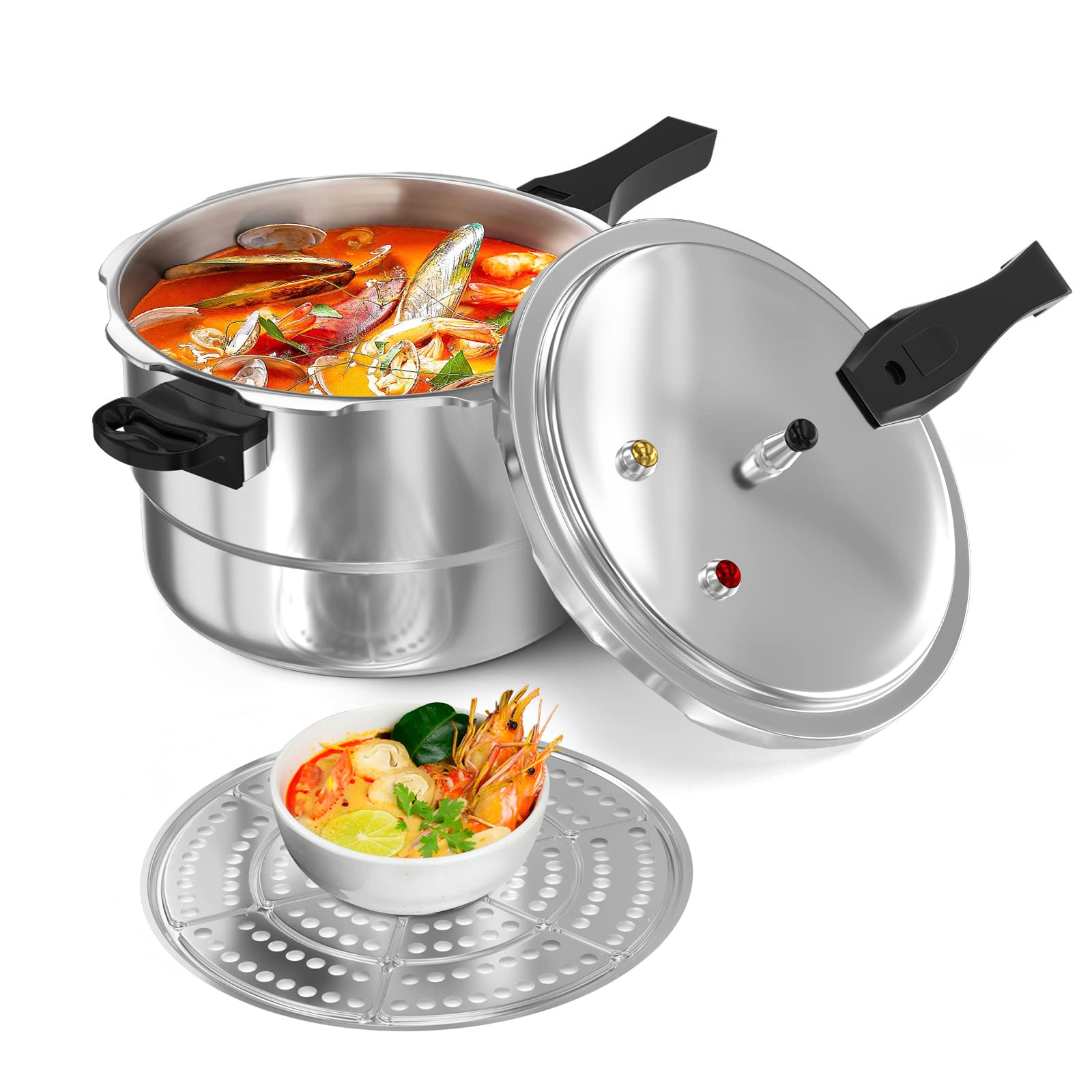 Photo 1 of WantJoin 6Qt Aluminum Pressure Cooker w/Release Valve & Multiple Protective Devices,Pressure Canner Compatible with Gas & Induction Cooker,Canner Rack Included