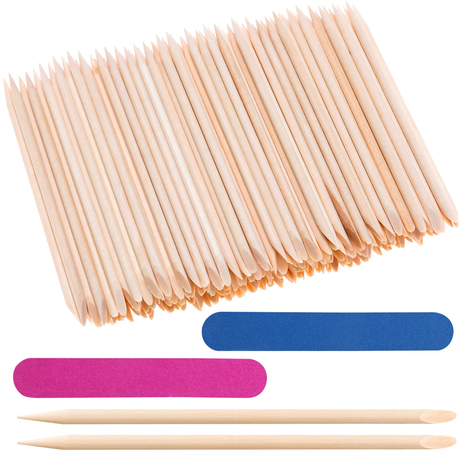200PCS Orange Wooden Sticks 4.5 Inches, Cuticle Pusher Sticks for Nails,Double Sided Multifunctional Sticks with Nail Clean and Cuticle Remove,Manicure Care Tools