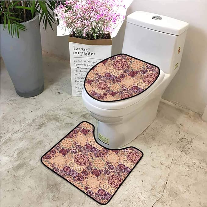 Alfombrilla de baño de 2 piezas de azulejos de cerámica ornamentados en