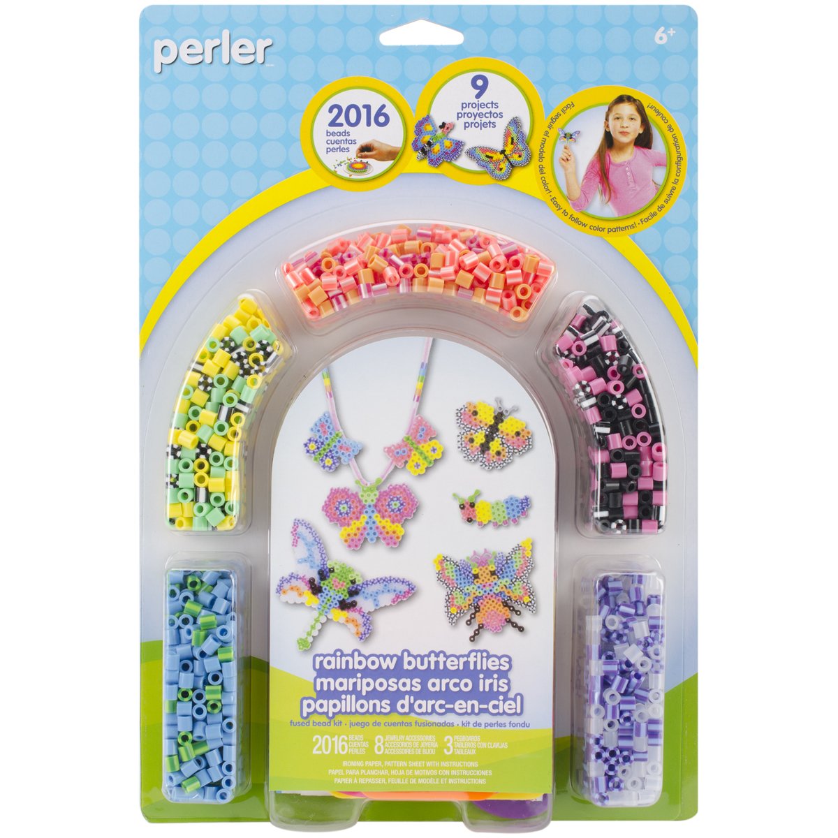 Perler - Rainbow Butterflies Activity Kit - Fused Bead Kit Beads for 6 Plus - Arch Blister - 9 Magical Projects - 2016 Beads - Kids Toys