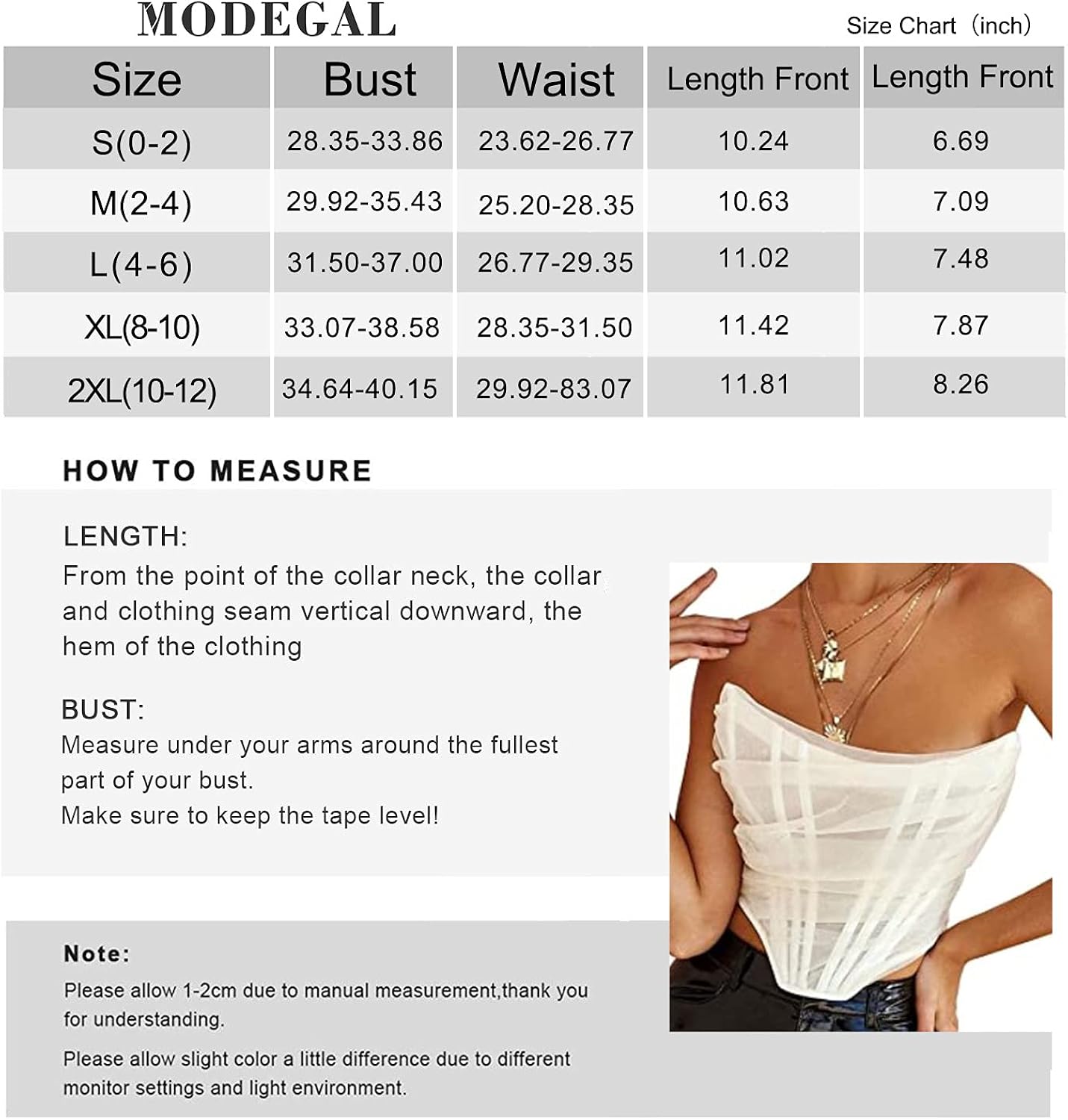 Modegal Women's Vintage Strapless Open Back Boned Mesh Bustier Zip Back Corset Bodyshaper Crop Top: Clothing