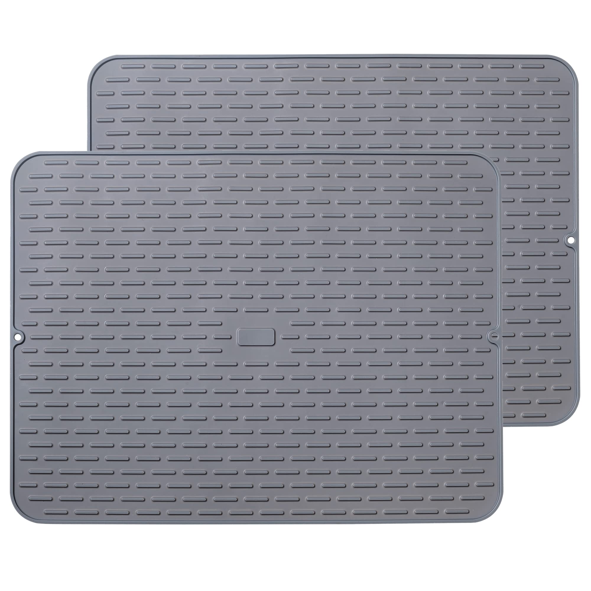 To encounter Silicone Dish Drying Mat - Extral Large 24'' x 18'' - Set of 2 Flexible Rubber Drying Mat, Heat Resistant Silicone Trivet, Counter Top Mat, Dish Draining Mat, Sink Mat, Light Grey