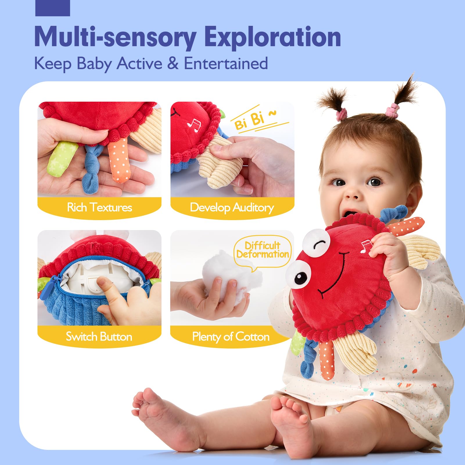 hahaland Baby Toys 12-18 Months - Crawling Musical Dancing Walking Moving Bouncing Learning Crab Tummy Time Toy Sensory Toddler Travel Toys for 1-3 Year Old Christmas Birthday Gifts Stocking Stuffers