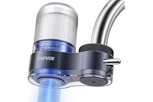 FTSFVOE Faucet Mount Water Filter, Kitchen Filter Water Faucet, Activated Carbon Water Faucet Filter Reduces Chlorine, Limescale, Heavy Metals & Bad Taste with 2 Replacement Filter