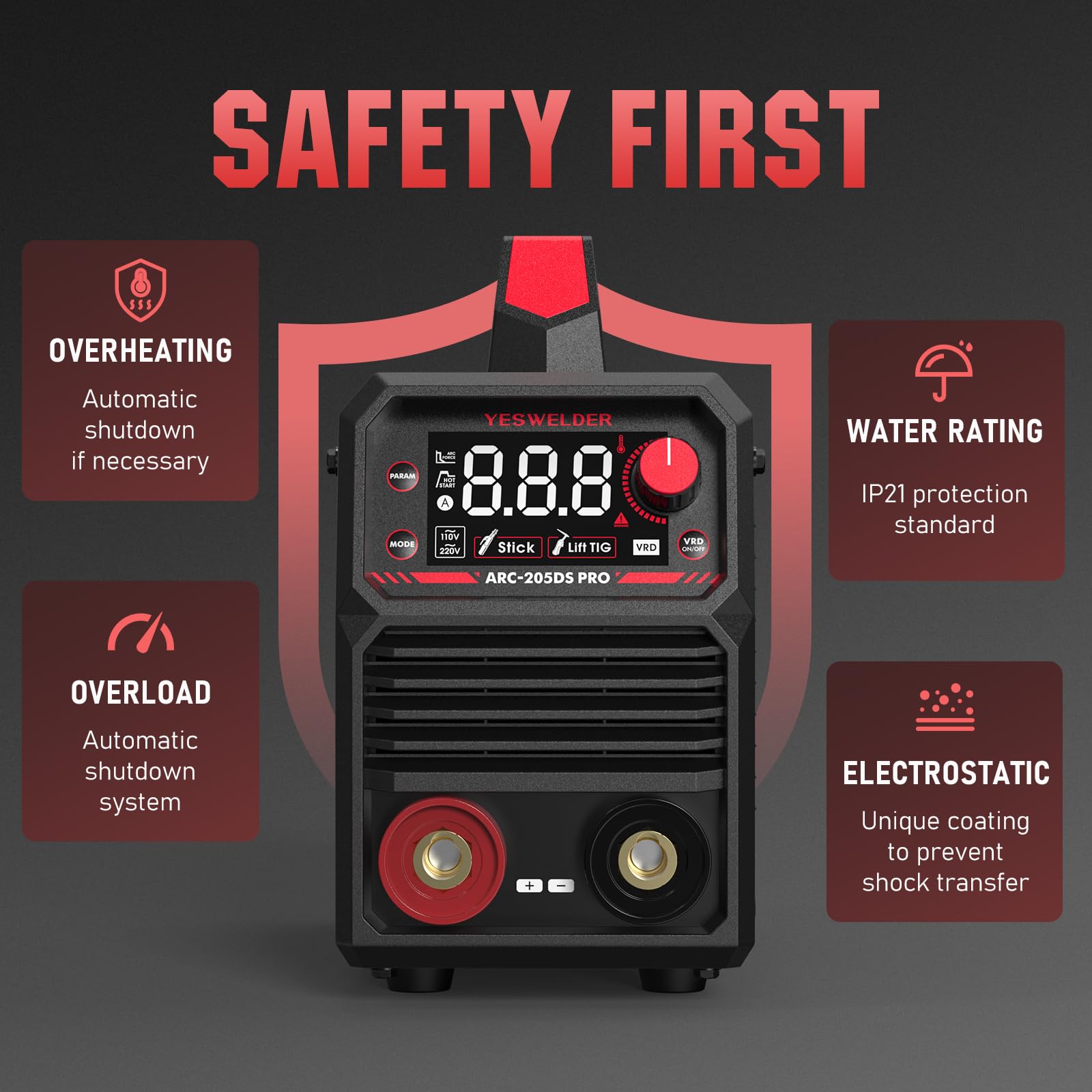 YESWELDER 205Amp Stick Welder Large LED Display, Digital Inverter IGBT ARC Welding Machine, 110V/220V Dual Voltage Hot Start Portable MMA Welder Machine, Arc force
