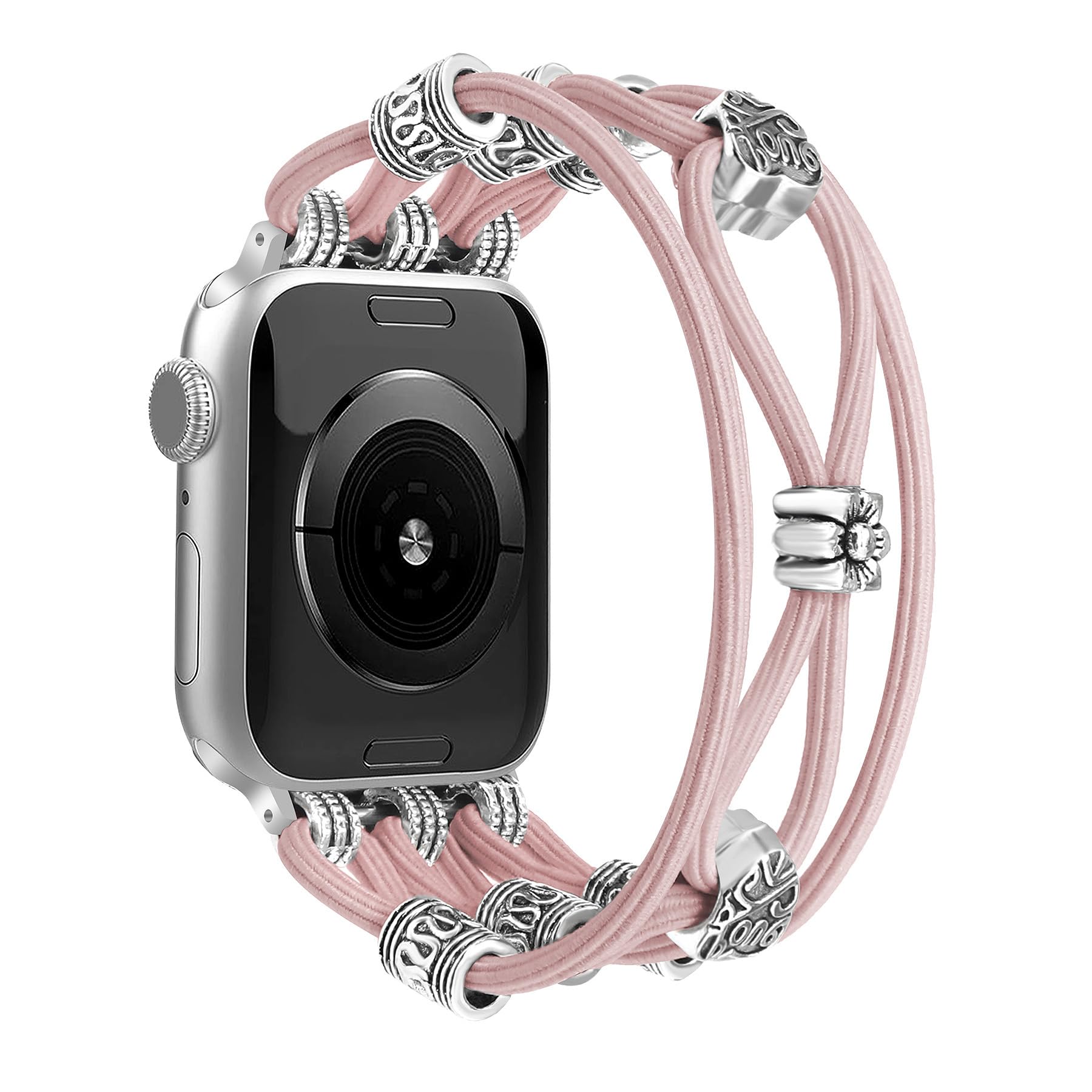 Photo 1 of Newlibery Beaded Bracelet Compatible with Apple Watch Band 40mm 41mm 38mm 42mm Women, Boho Braided Solo Loop Nylon Strap Stretchy Dressy Band Replacement for iWatch Series 10/9/8/SE/7/6/5/4/3/2/1