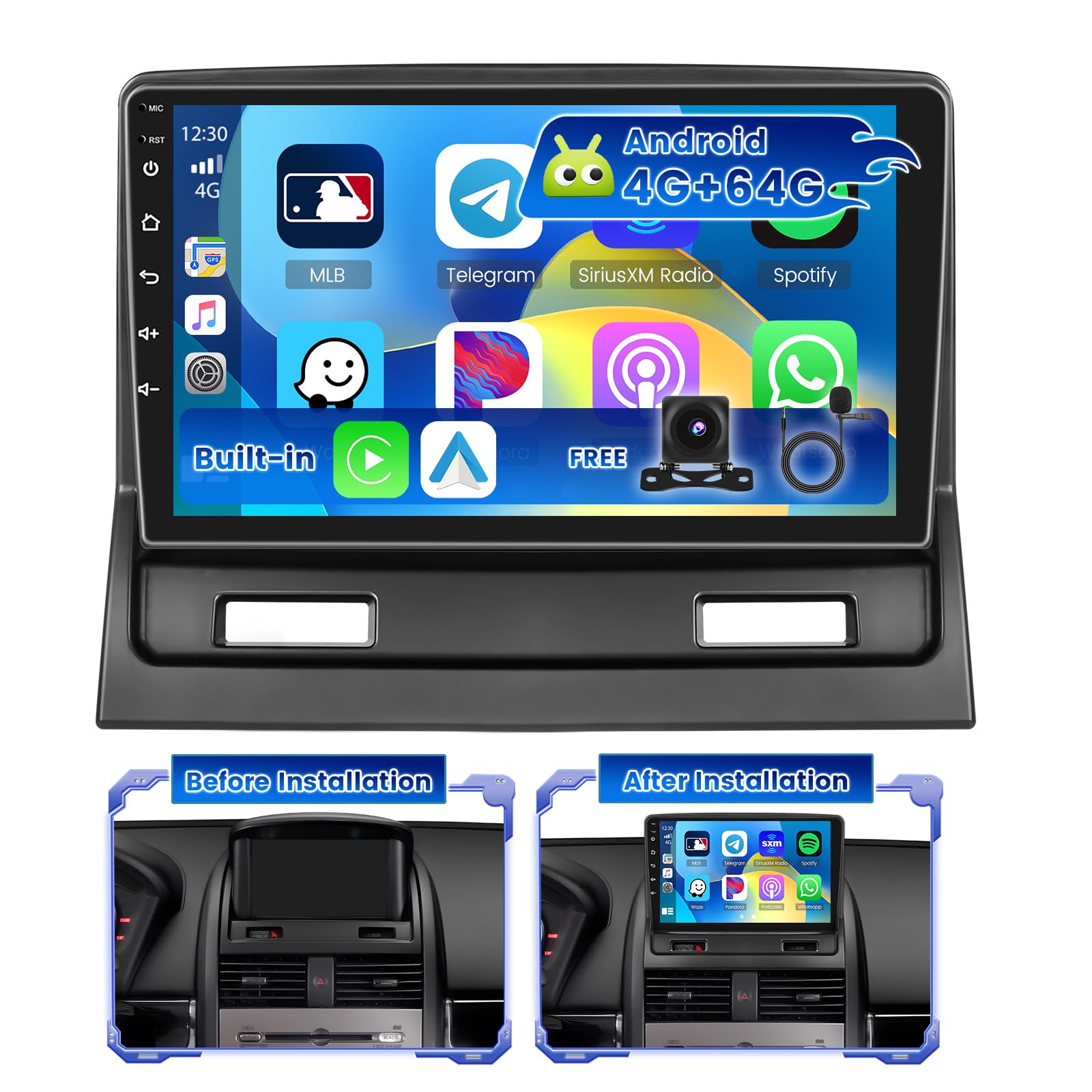 Photo 1 of [4+64G] Hikity Android 15 Car Stereo for Mitsubishi Galant 2003-2012 Wireless Carplay Android Auto, 9'' IPS Touch Screen Radio Bluetooth Mirror Link GPS 5G WiFi SWC AI DSP/FM/RDS/32EQ Backup Cam