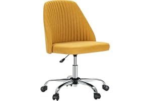 DUMOS Office Desk Chair, Small Cute Mid Century Modern Vanity Swivel Task Chairs with Wheels, Comfortable Back, Armless for Home, Bedrooms, Office, Study, Student, Dressing Room, Yellow