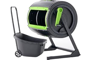 RIVERSTONE INDUSTRIES Maze 65 Gallon Dual Chamber Compost Tumbler with Large Double Door and Open Base and Comes with Maze Compost Cart