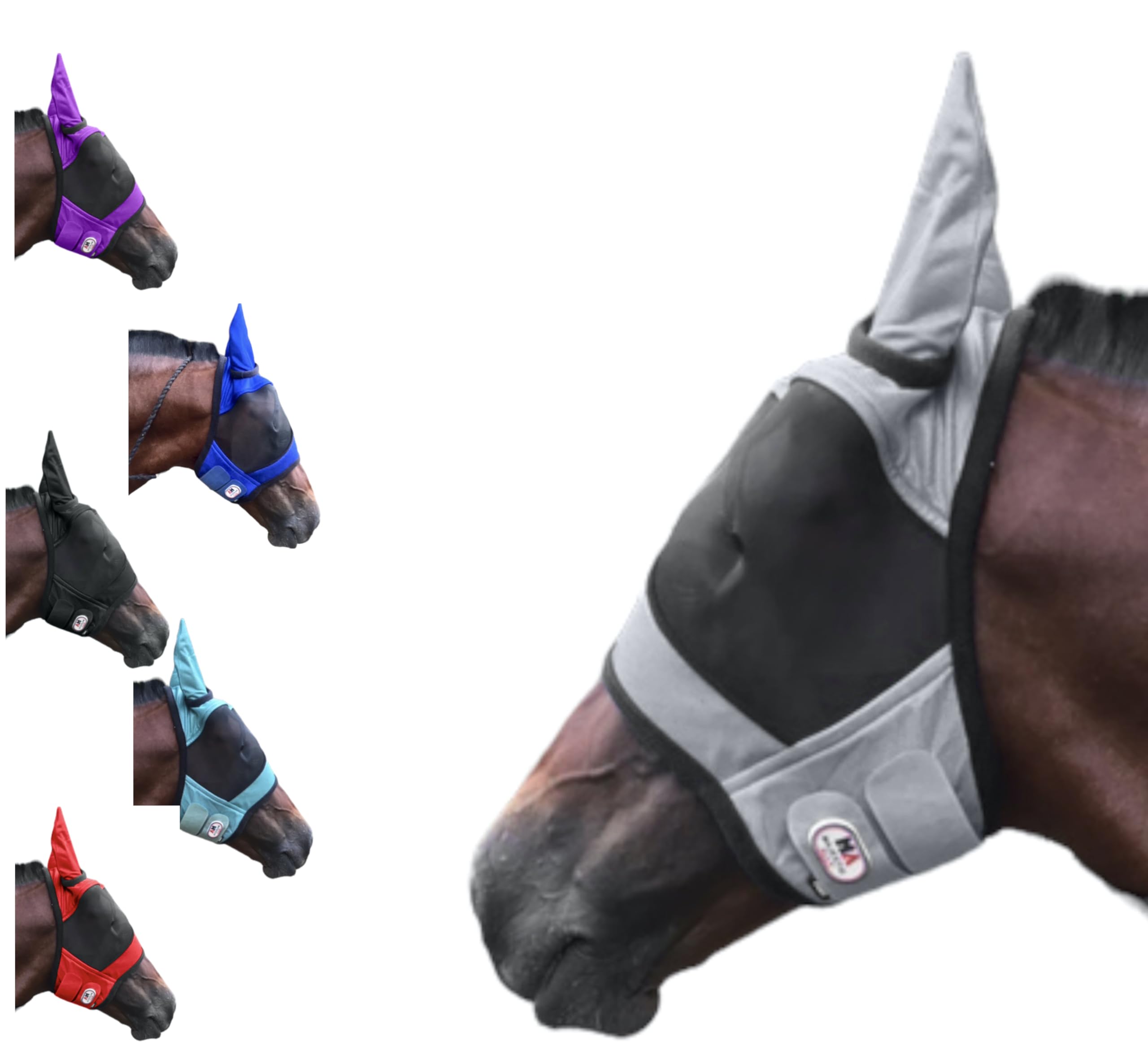 Majestic Ally Horse Fly Mask with Ears, Comfort Durable Fine Mesh, Soft Fleece Touch on Skin, Protect Eyes and Ears (Red)