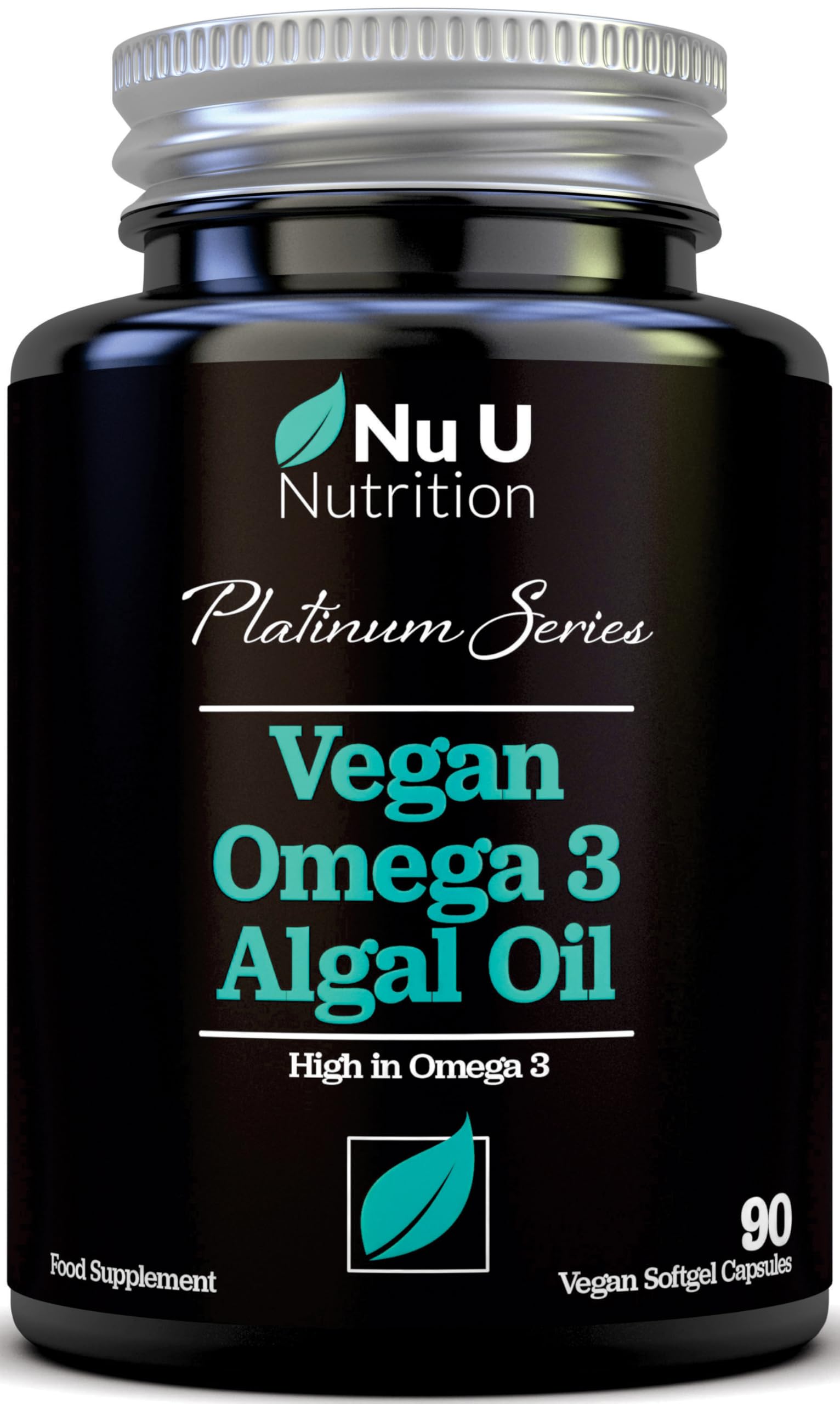 Vegan Omega 3 Algae Oil 1300mg - 520mg DHA per Serving - 90 Vegan Softgel Capsules with Vitamin E - High Strength DHA from Marine Algae Oil - Plant Based Omega 3