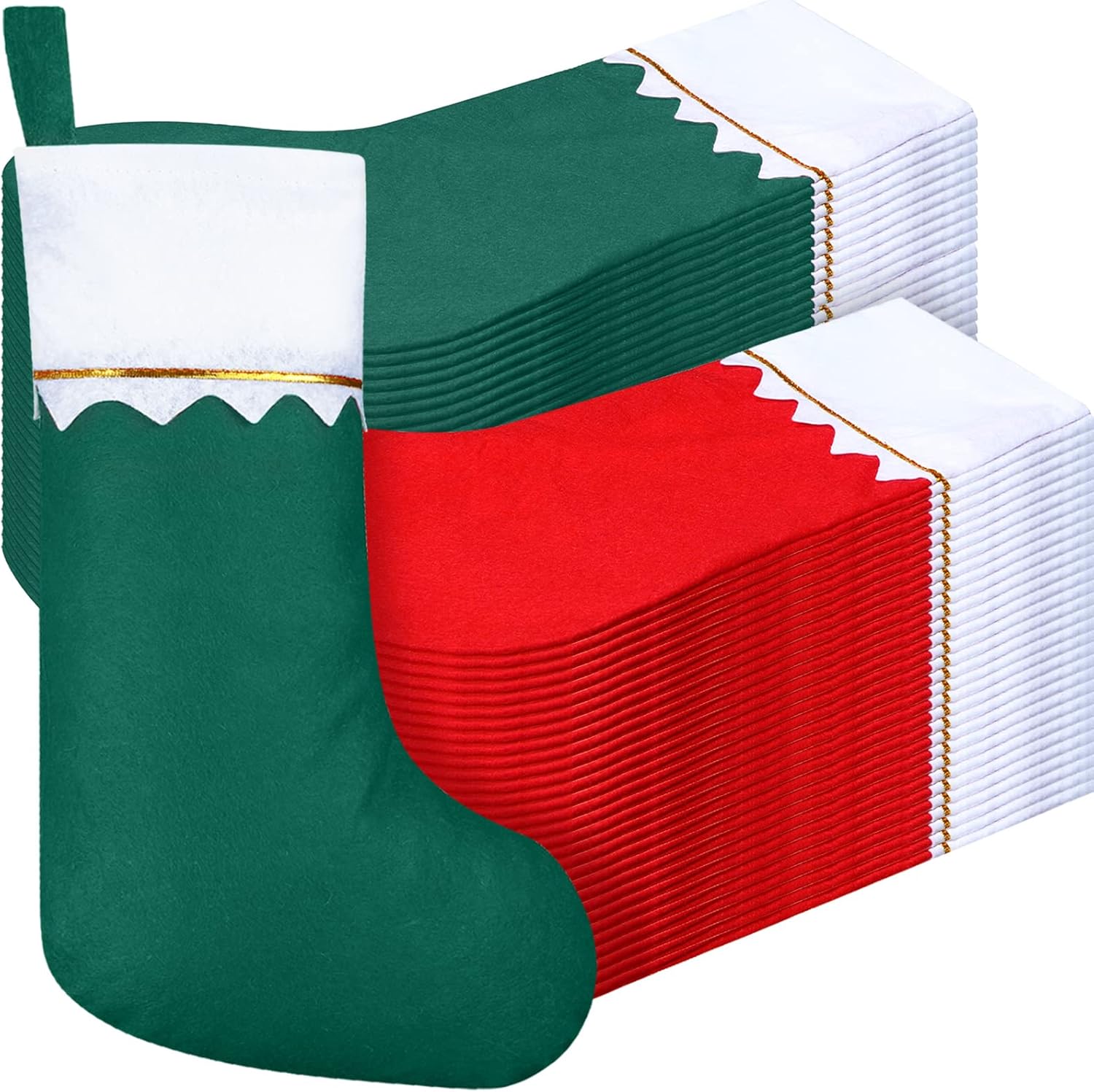 Stockings & Holders - 60 Pcs Felt Christmas Stockings 15 Inch Party Favors Stockings Xmas Decoration Stockings Rustic Christmas Santa Stockings for Christmas Holidays Anniversaries Home Bedroom (White Trim, Red Green)