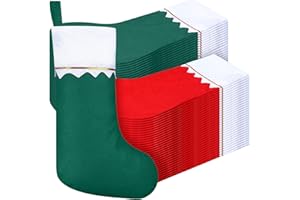 ZUBEBE 60 Pcs Felt Christmas Stockings 15 Inch Party Favors Stockings Xmas Decoration Stockings Rustic Christmas Santa Stockings for Christmas Holidays Anniversaries Home Bedroom (White Trim, Red Green)