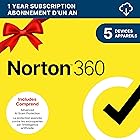 Norton 360, 2026 Ready, Antivirus software for 5 Devices, 1-Year Subscription - Includes VPN, Password Manager and PC Cloud B