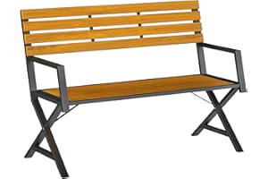 Outsunny Outdoor Garden Bench, Porch Loveseat with Backrest and Armrests, 2-Person Park Bench with Steel and Wood Frame, Outd
