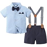 YALLET Toddler Baby Boy Outfits 1-5T Boys Suits Gentleman Short Sleeve Button Shirts+Bowtie+Suspender Shorts Formal Clothes