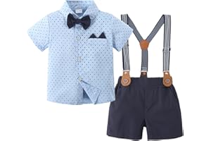 YALLET Toddler Baby Boy Outfits 1-5T Boys Suits Gentleman Short Sleeve Button Shirts+Bowtie+Suspender Shorts Formal Clothes