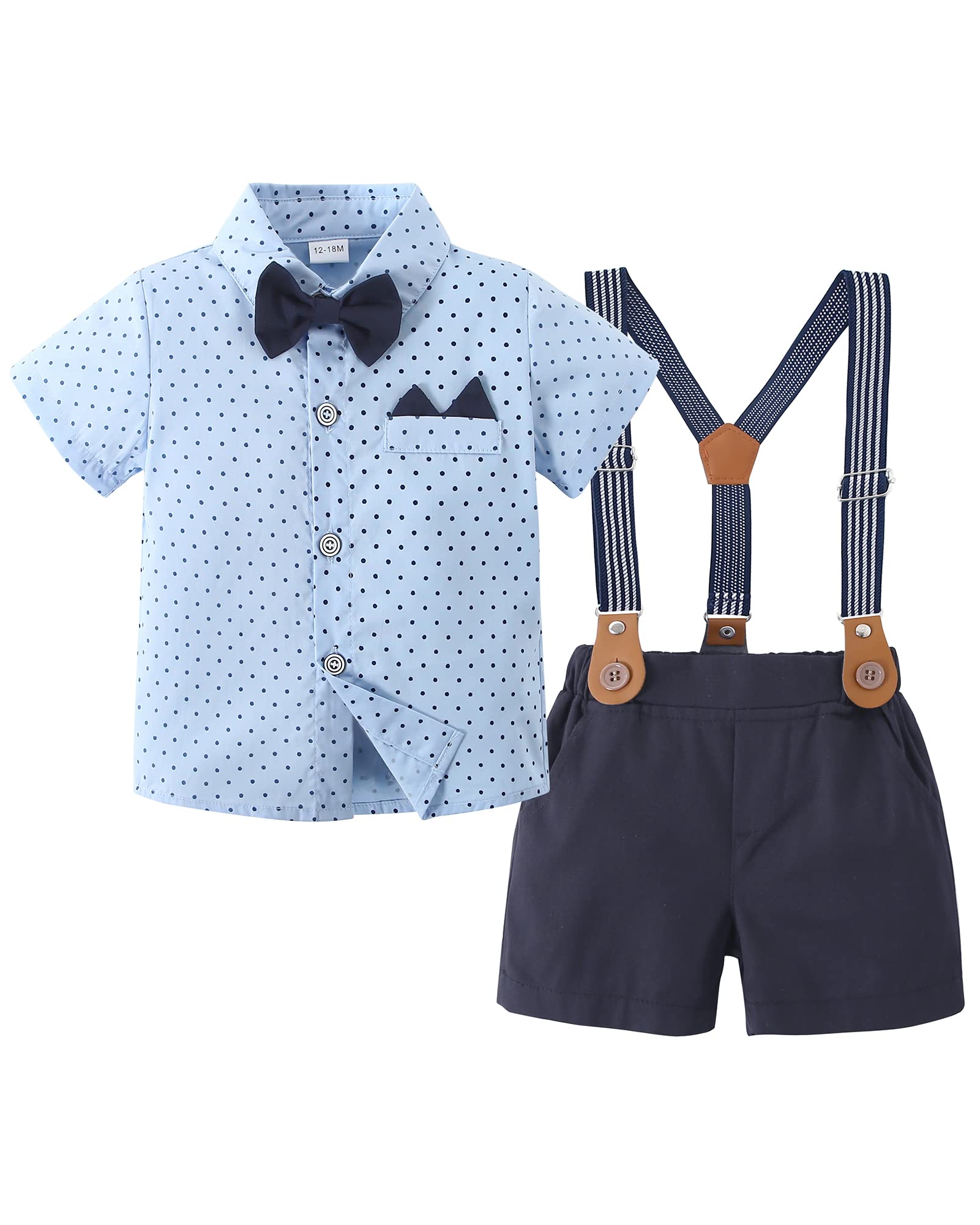 Photo 1 of YALLET Toddler Baby Boy Outfits 1-5T Boys Suits Gentleman Short Sleeve Button Shirts+Bowtie+Suspender Shorts Formal Clothes