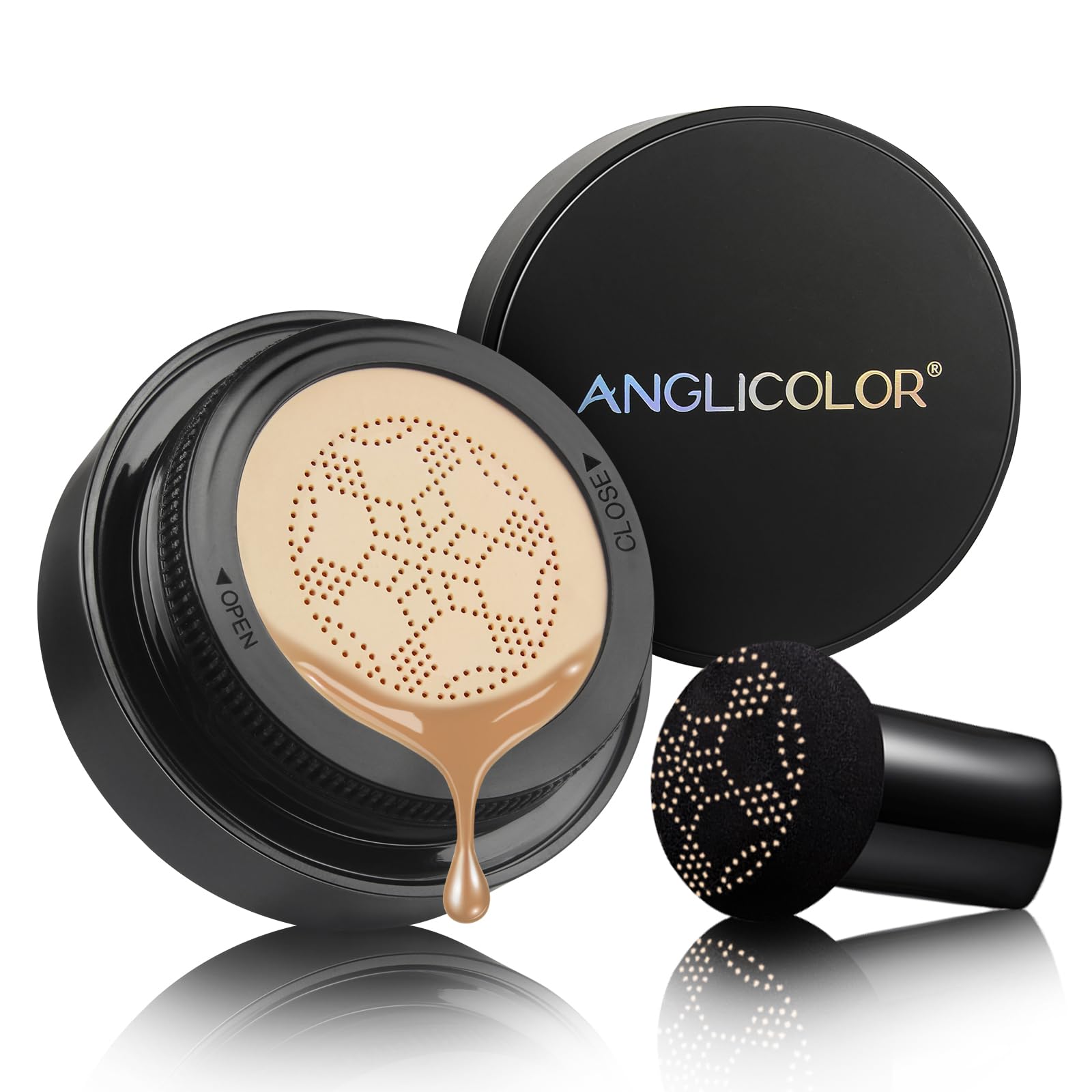 Anglicolor Mushroom Head Air Cushion Foundation,Full Coverage Foundation,Face Makeup Foundation Long Lasting,CC Cream Makeup Base Primer Even Skin Tone (#04 Buff Beige, 30ml)