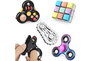 5PCS Fidget Toys Set for Kids Adults, Sensory Pack with Fidget Slider Figette Cube Pad Finger Bike Chain, Cool Gadget Desk Sp