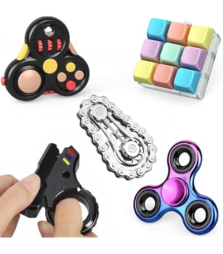 Jouets en métal pour adultes 3 en 1 - Slider/Fidget Spinners pour adultes/ clicker haptique soulagement du stress anxiété, autisme, TDAH, EDC Jouets cool Gadgets - Noir