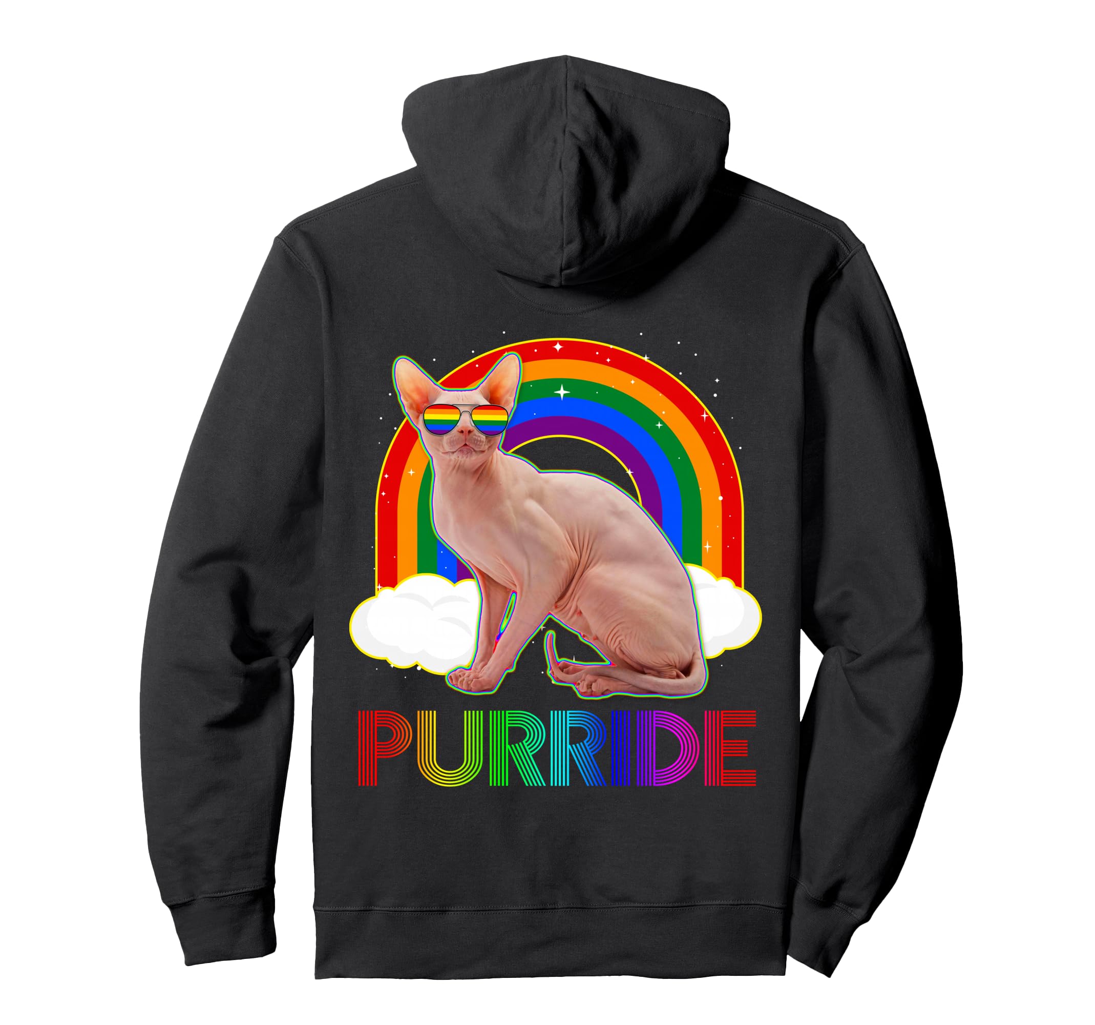 Sphynx Cat Gay Pride LGBT Rainbow Flag Sunglasses Pullover Hoodie