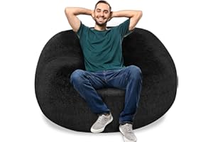 LCYFBE 4ft Bean Bag Chair Cover(it was only a Cover, not a Full Bean Bag), Big Round Soft Fluffy PV Velvet Sofa Bed Cover, Living Room Furniture, Lazy Sofa Bed Cover (Cover only,No Filler). Black