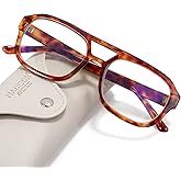 Madison Avenue Retro Aviator Blue Light Blocking Glasses for Women Men with Case, Trendy Rectangle Computer Eyeglasses