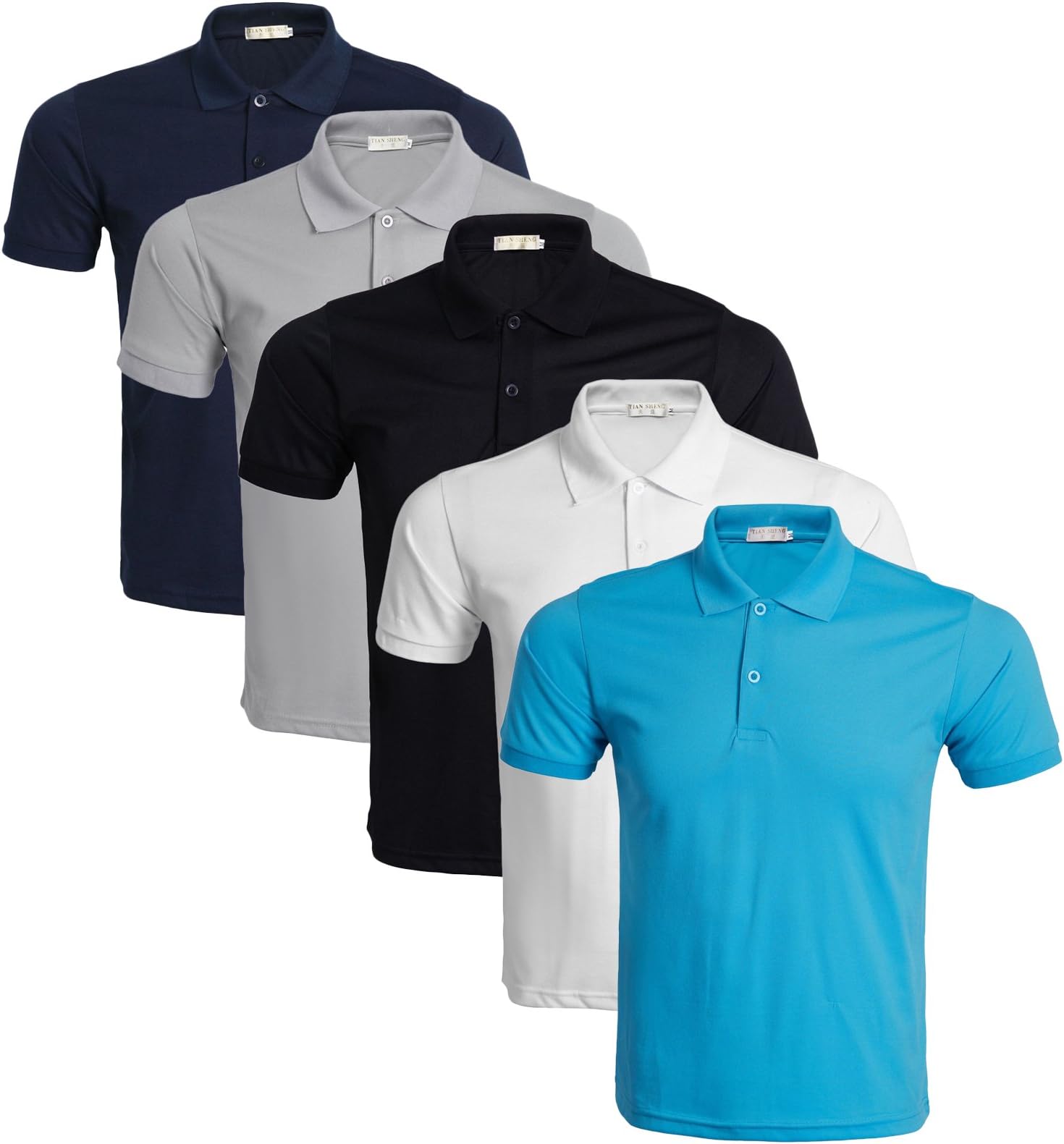 LEOCLOTHO Men's Polo T-shirt Cotton Short Sleeve Casual Pure Color Tee Tops (Pack of 3/4/5)