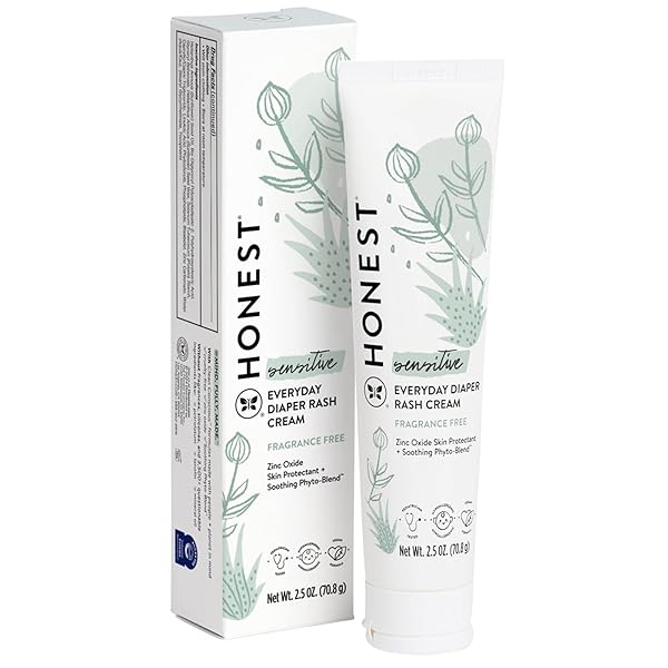 THE HONEST COMPANY HYPOALLERGENIC DIAPER RASH CREAM, MOISTURIZING, CALMING ZINC OXIDE OINTMENT, NEA RECOGNIZED CRUELTY-FREE, 2.5 OZ