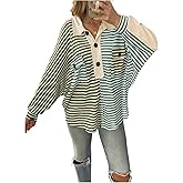 SHENHE Women's Oversized Striped Shirt Long Sleeve Half Button Casual Baggy Tunic Top