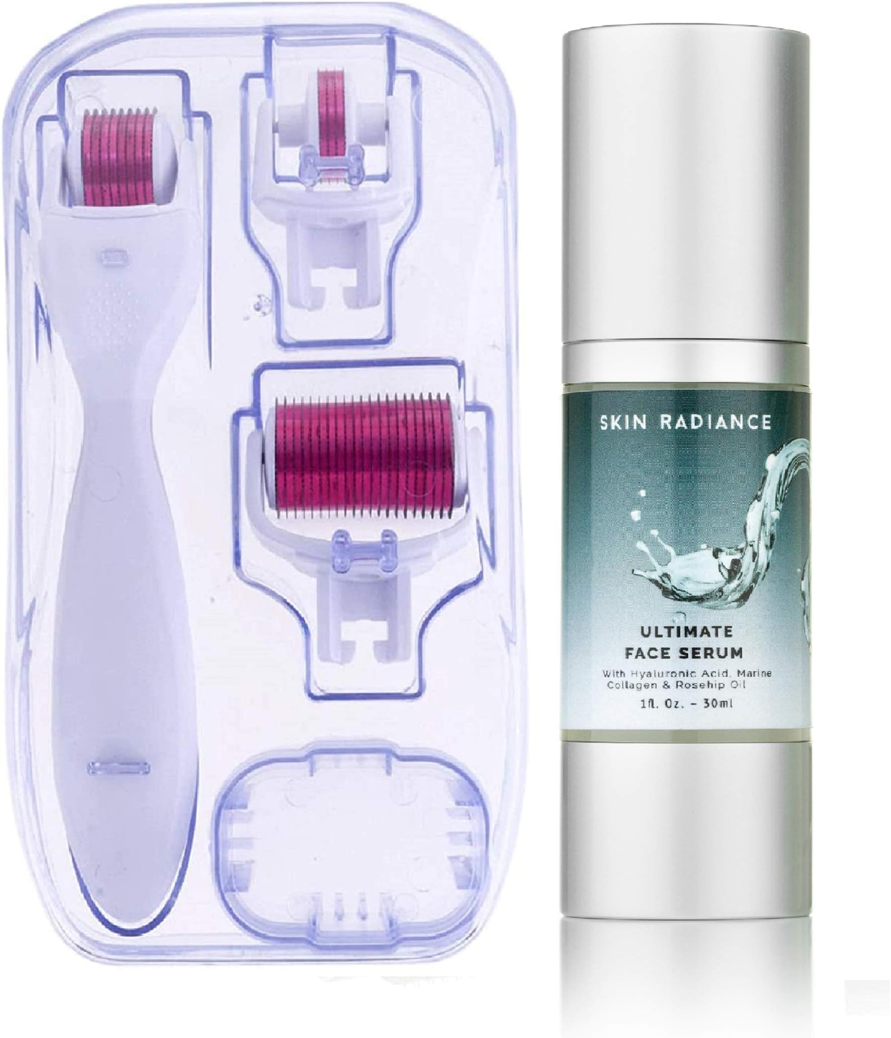 4in1 Derma Roller With High Strength Retinol & Vit C Serum by Skin Radiance - UK Produced with Premium Quality Natural Skin Care Ingredients and CE Approved Derma Rollers Guaranteed!