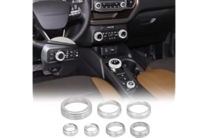 BORUIEN for Ford Bronco Sport Accessories 2021 2022 2023 2024 2025 Air Conditioner AC Headlight Switch Knob 4WD Wheel Drive Trailer Gear Shift Switch Knob Cover 7PCS Silver Aluminum Alloy (Don't for Bronco)