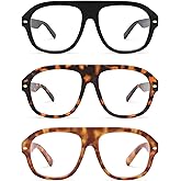 AMOMOMA 3 Pack Retro Blue Light Aviator Reading Glasses for Women Men,Oversized Large Computer Reader Frame AM6163