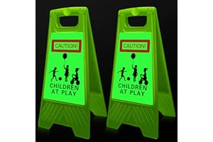 ROOWEST 2 Pieces Reflective Kids Playing Sign for Street Slow Down Kids at Play Sign Double Sided 24 Inch Portable Handle Children at Play Warning Board Safety Signs Neighborhood School Park Sidewalk (Green)
