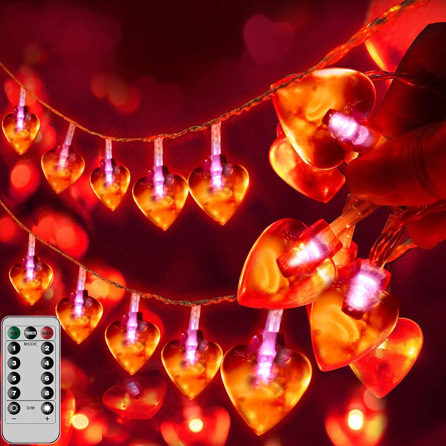 Valentines Day Decor Lights, Red Heart String Lights,20ft